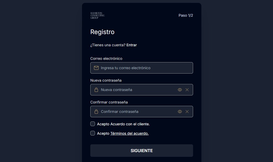 Hamilton Consulting Group SignUp Page