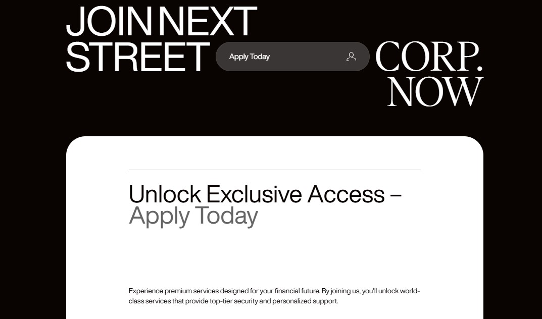 Next Street Corporation SignUp Page Next Street Corporation SignUp Page